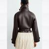 Za Autumn New Women clothes 2025 Western Style Fashion Lapel Belt Short Leather Wind Coat Outerwear 87070651