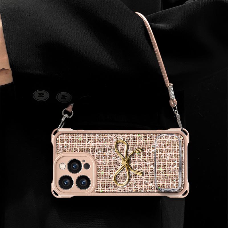The bow is suitable for Apple 13Pro mobile phone case 17 bracket 16 with lanyard 15p anti-drop 14 advanced 13 fine flash.
