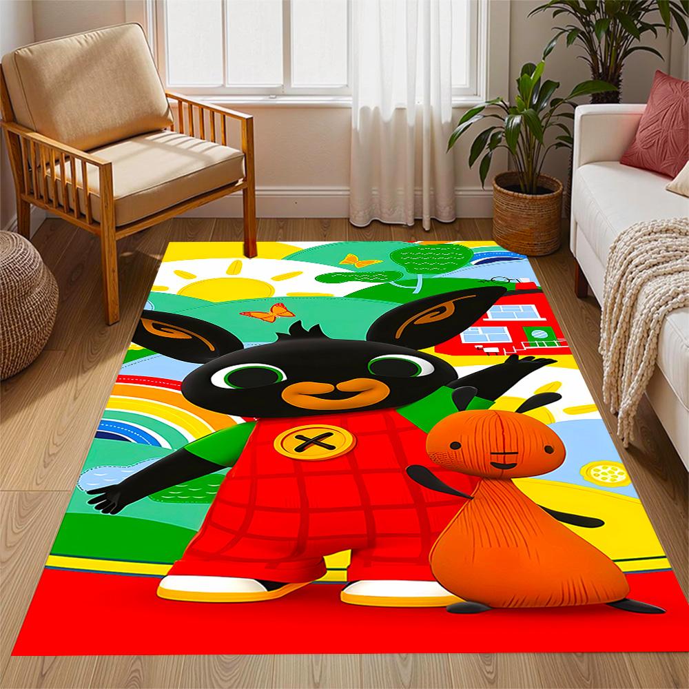 Bing Bunny Colorful Adventure Themed Anti-Slip Rugs - Polyester Home Decor, Suitable for Bedrooms, Living Rooms, Doorways, Studios, and Decorations