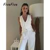 FiveFive Weste Damen Kurze Weste Mode Frontknöpfe Tops Vintage V-Ausschnitt Ärmellos Damen Oberbekleidung Weiß Schicke Westen