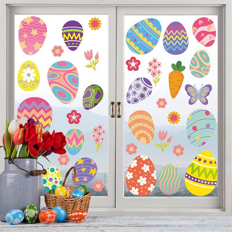 Cartoon Rabbit & Colored Eggs Static Cling Window Decor Stickers for Easter