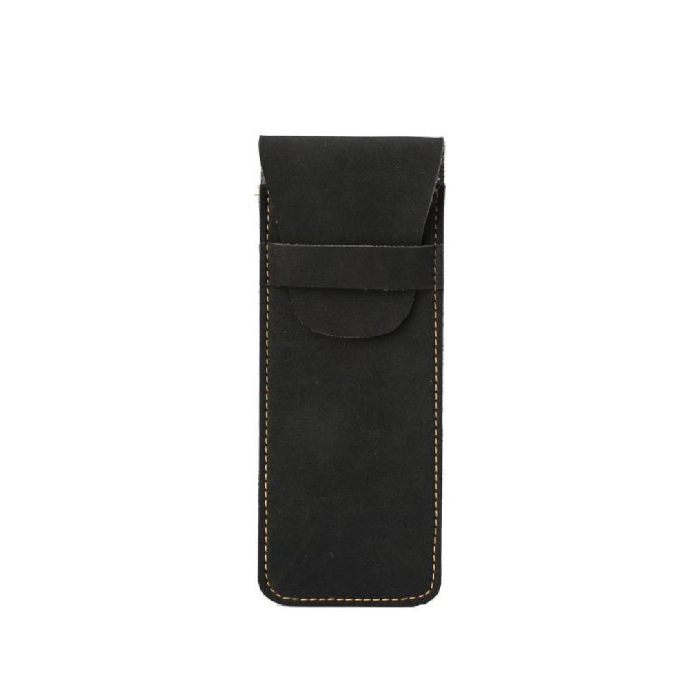 Portable Vintage Leather Pen Case Mini Protective Pen Bag Minimalist Flip Stationery Organizer Bag For Women Men Business Travel