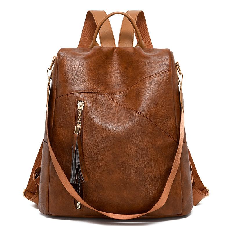 Schoolbag soft leather anti-theft backpack new fashion commuter school bag women's large capacity leisure travel backpack