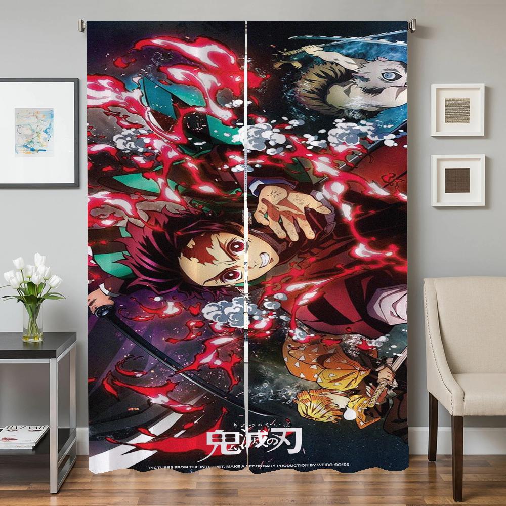 Window Kitchen Curtains for Living Room 2 Pieces Blackout Curtains Door Curtain D-demon S-slayer Bedroom Decoration Partition
