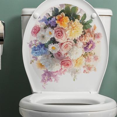 Pegatinas decorativas con diseño de flores creativas pintadas para el baño, el inodoro y el hogar.