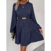 Autumn Simple and Fashionable New Long-sleeved Pure Round Neck Flowing Loose Dress