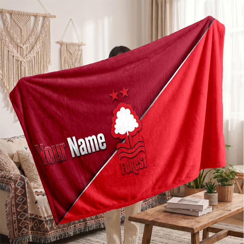 Nottingham Forest Personalisierte Fleecedecke Mit Fußballlogo, Individueller Name Text Weiche Warme Heimdecke