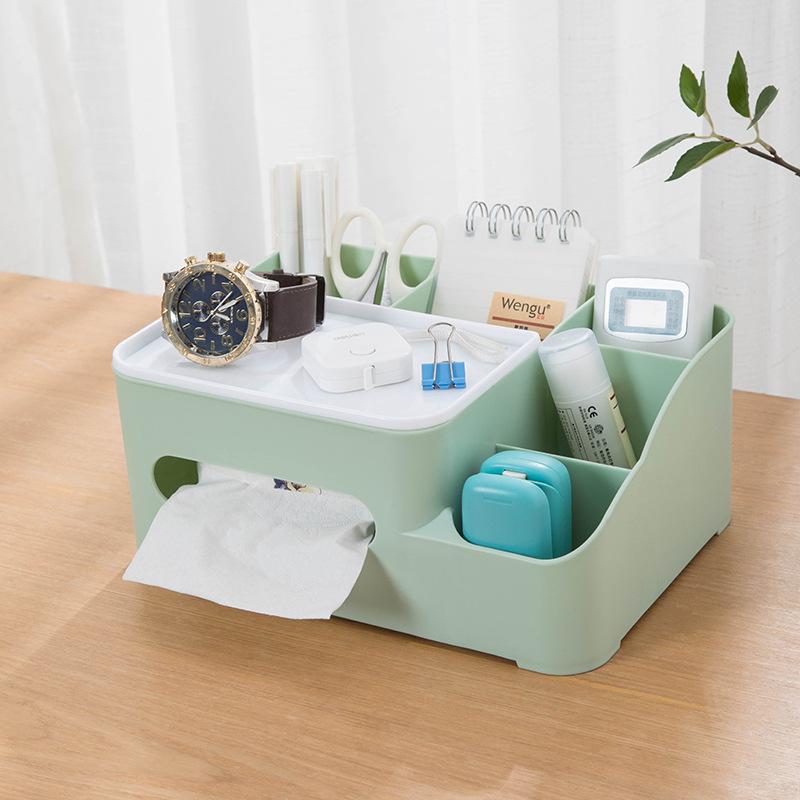 Tabletop Tissue Box Makeup Organizer Paper Box Cover Desktop Storage Box Phone Holder Cosmetic Storage Rack Napkin Holder
