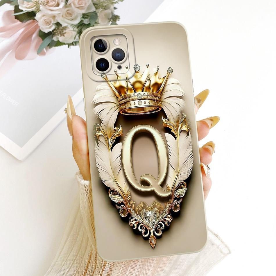 For iPhone 11 Pro Max Feather Crown Initial Letter Phone Case For iPhone11 11Pro 11ProMax Soft Silicone Covers Bumpers