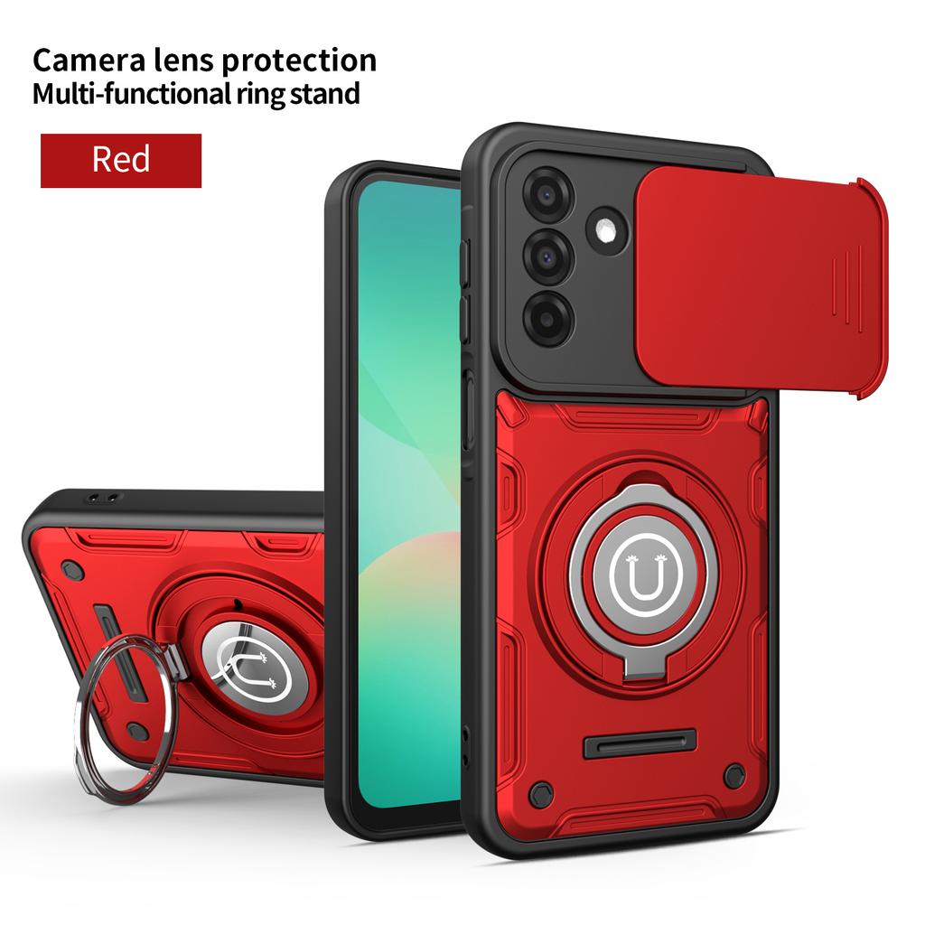 Anti-slip Armor Case For Samsung Galaxy A27 5G Slide Camera Lens Protection Rotating Ring Stand TPU Frame Plastic Phone Cover