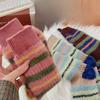 Retro Color-blocking Striped Mink Fleece Socks for Women, Mid-calf Socks for Autumn and Winter, Fleece and Thickened Couple's Long Socks