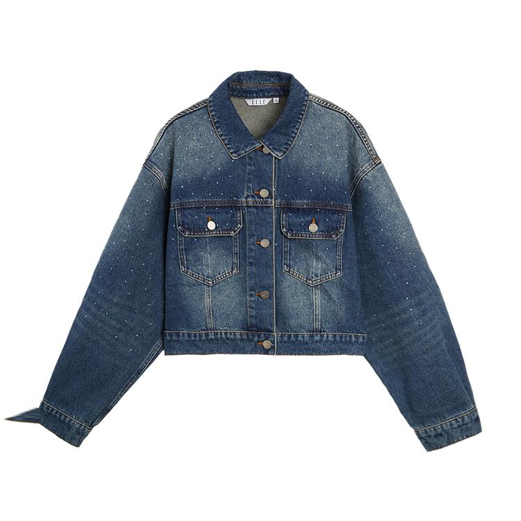Elle French Style Rhinestone Fashion Design Casual Loose Versatile Long Sleeve Denim Jacket Women jackets L8AFS176