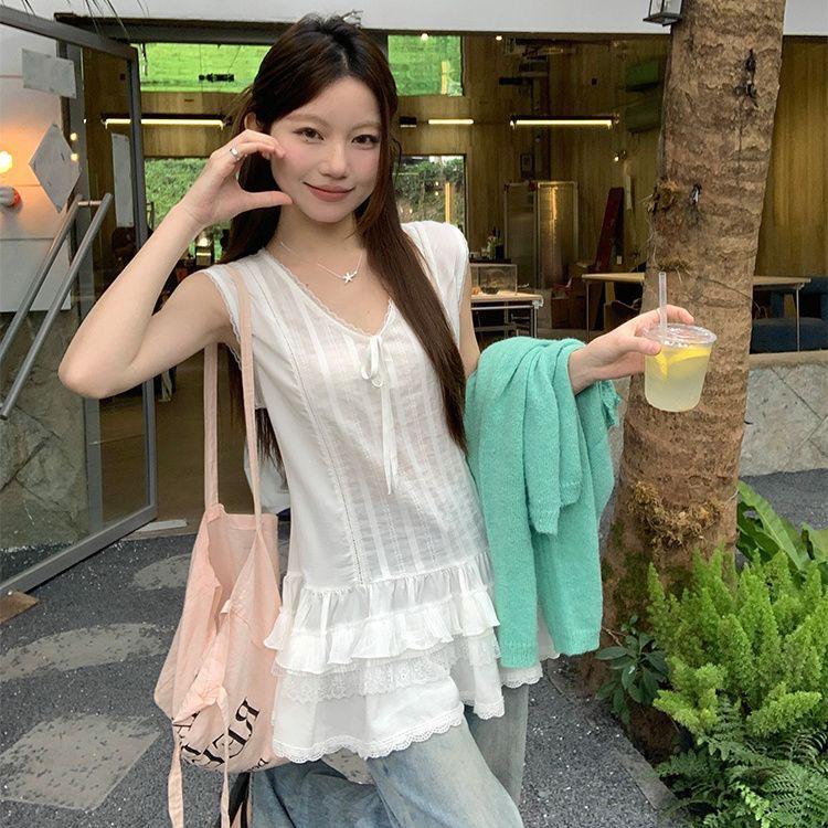 

Spring Pure Desire Lace Hem Sleeveless Tank Dress: Sweet Versatile Layering Camisole for Women M (96-107 jin)
