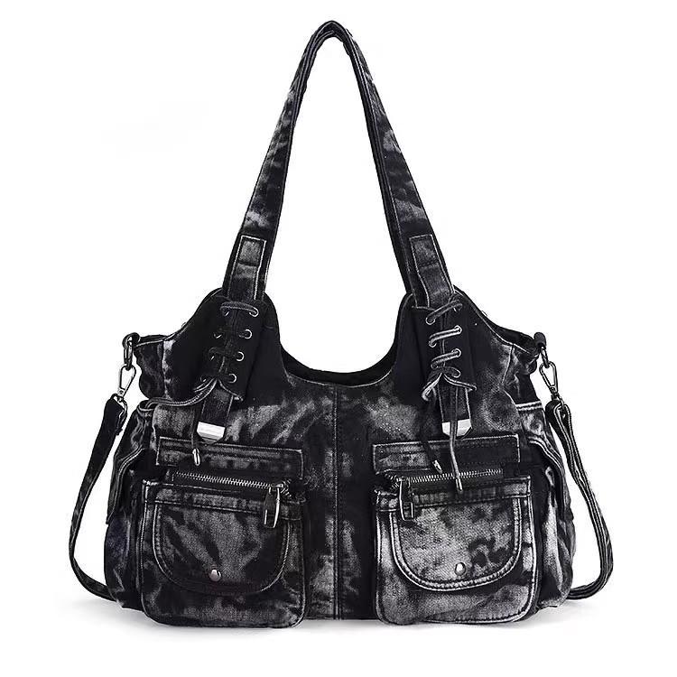 Denim Bag Women'S Wash Retro Messenger Bag Multi-Pocket Shoulder Bag Large Capacity Tote Bag
