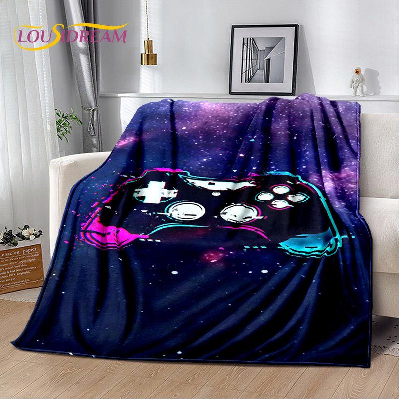 Cartoon-Gamer-Gamepad-Game-Over-weiche Plüschdecke, Flanelldecke, Überwurf, Deckenbezug für Wohnzimmer, Schlafzimmer, Betten, Sofa, Picknick