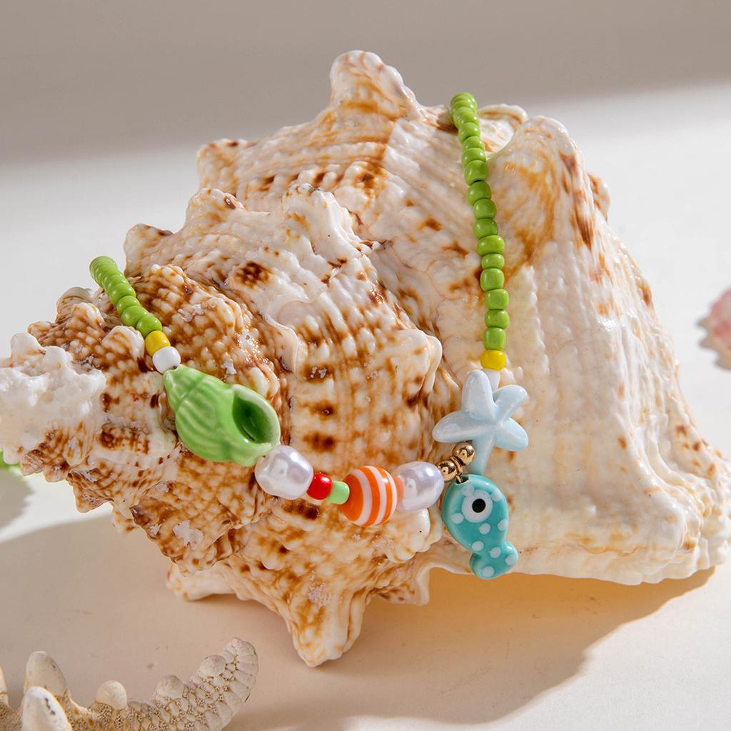 Bohemian Starfish Pendant Pearls Bead Necklace Adjustable Length Portable Jewelry for Beach Vacation and Parties