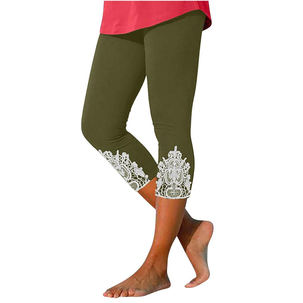 Hosen für Frauen, Stretch, 3/4-Länge, Spitzen-Leggings, lässig, sportlich, Laufen, Workout, Yoga