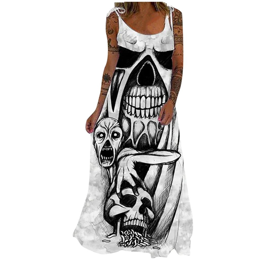 Women Fashion Halloween  Print Party Sleeveless Pullover Patry Dress