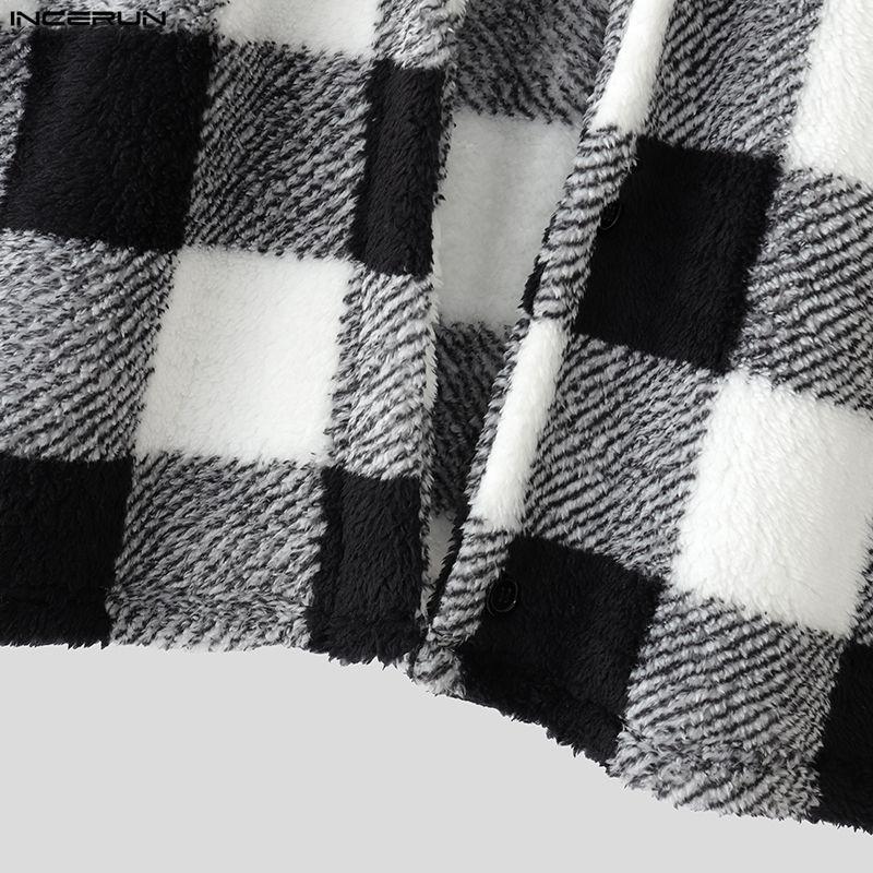 INCERUN Men Sleeveless Plaid Check Furry Casual Loose Cropped Waistcoat Vest