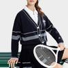 Fila 2023 Autumn New Woven Plaid College Style Pure Cotton Loose V-Neck A-Line Cardigan Tennis Sports Top Knitted Sweater Women Tops A11W333404F-ZA