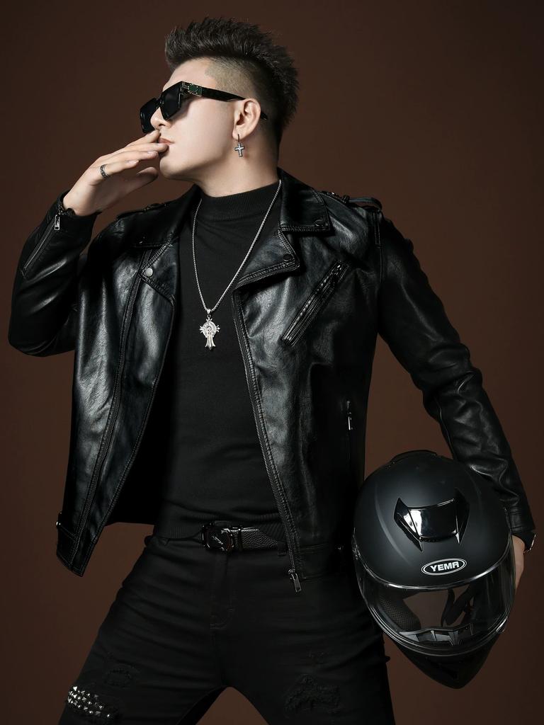 European-Style Men's Trendy Brand Stylish Motorcycle Jacket 2025 Autumn New Fashion Suit Collar Leather Jacket Men's Coat