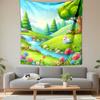 Cute Bunny In Colorful Spring Meadow Patterned Tapestry Decorative Wall Hanging, Home Bedroom Living Room Decor