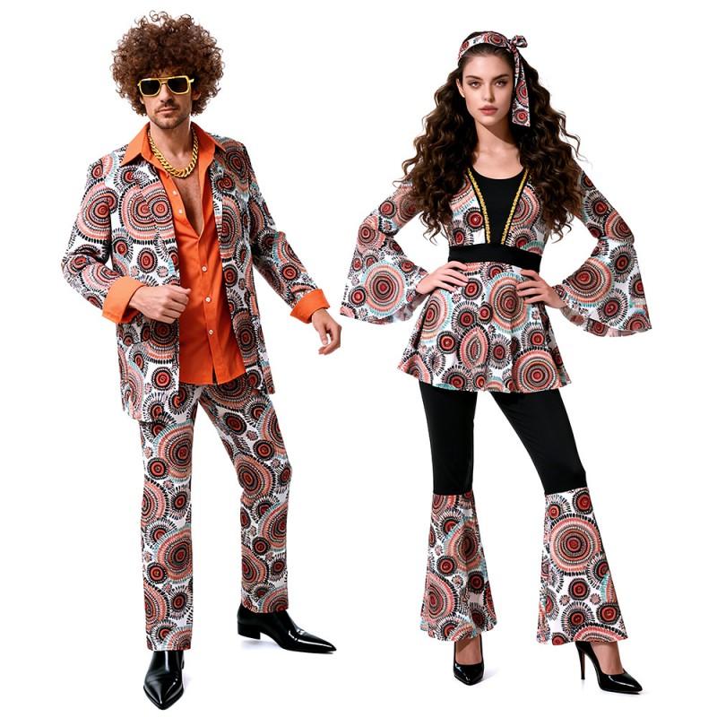 Retro 70s 80s Hippie Costume Set Couples Disco Party Halloween Cosplay Outfit Unisex