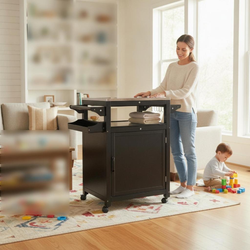 Mobile Kitchen Island with Stainless Steel Top Versatile Utility Storage Trolley