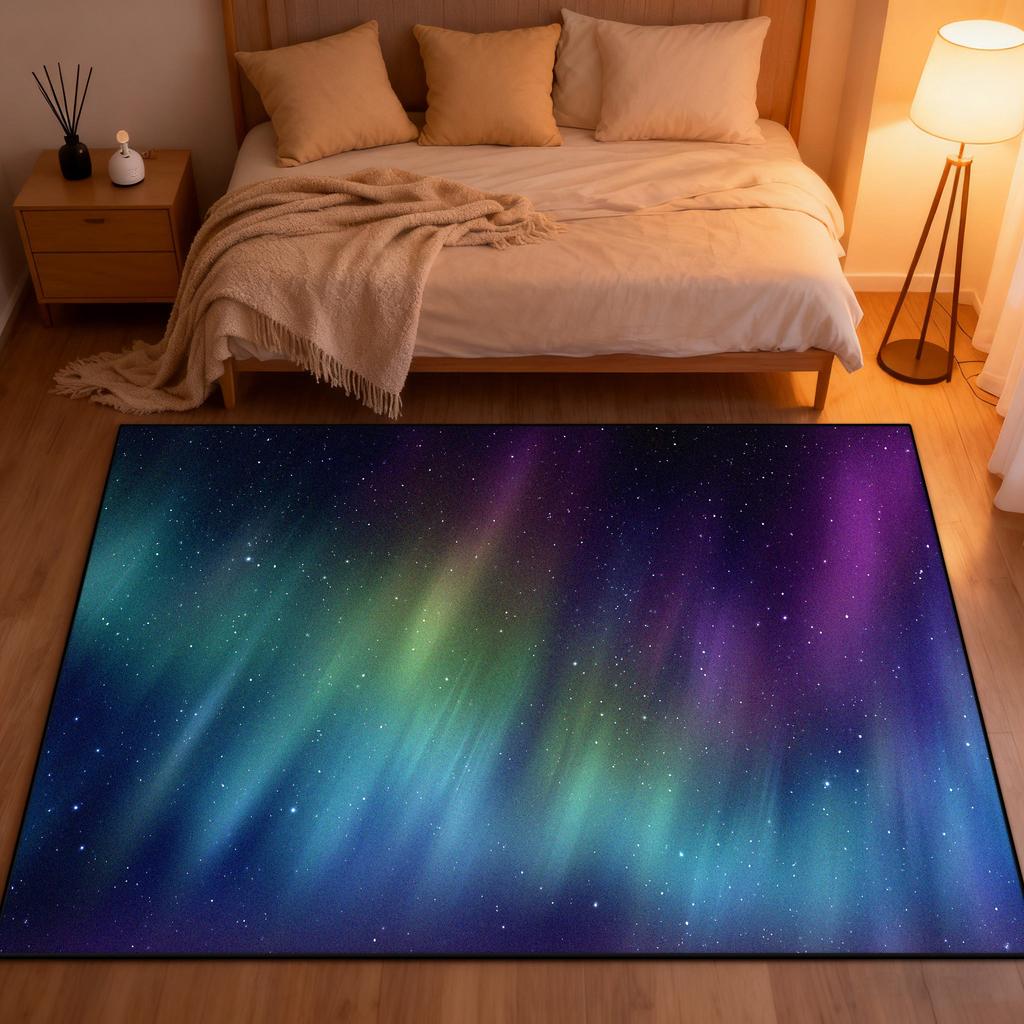 3D Aurora Design Bedroom Bedside Carpet Starry Sky Decoration Washable Living Room Rug Cloakroom Study Non-slip Tables Chair Mat