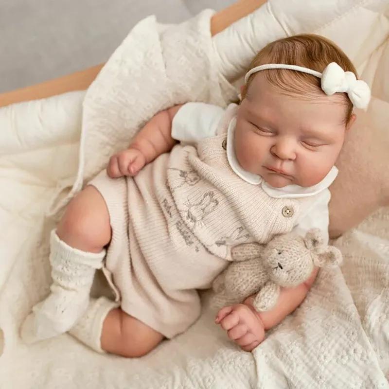 NPK 21inch Already Finished Painted Reborn Doll Parts Peaches Cute Baby 3D Painting with Visible Veins Cloth Body Included Painted hair