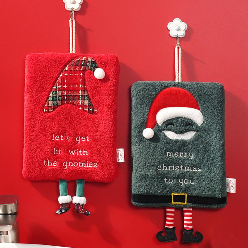 1 small towel cartoon square multi-element embroidery hanging cute coral fleece thick Christmas creative