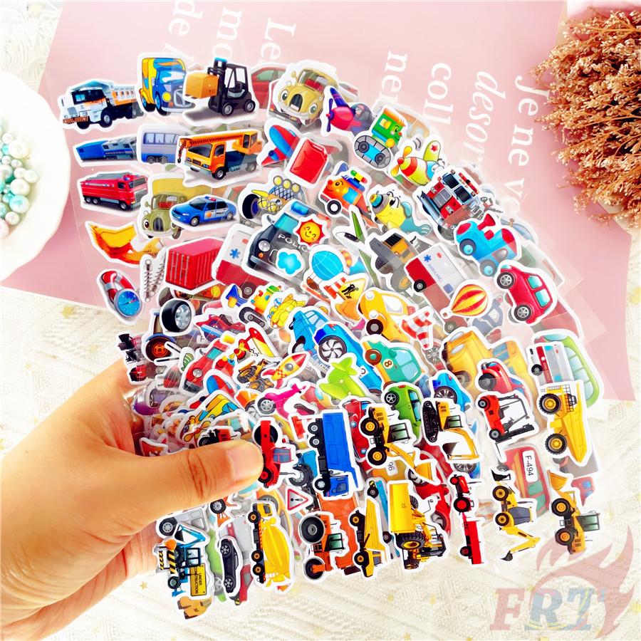 12Sheets/set Cartoon Vehicles Rewards Sticker Puffy Bubble Toys Stickers