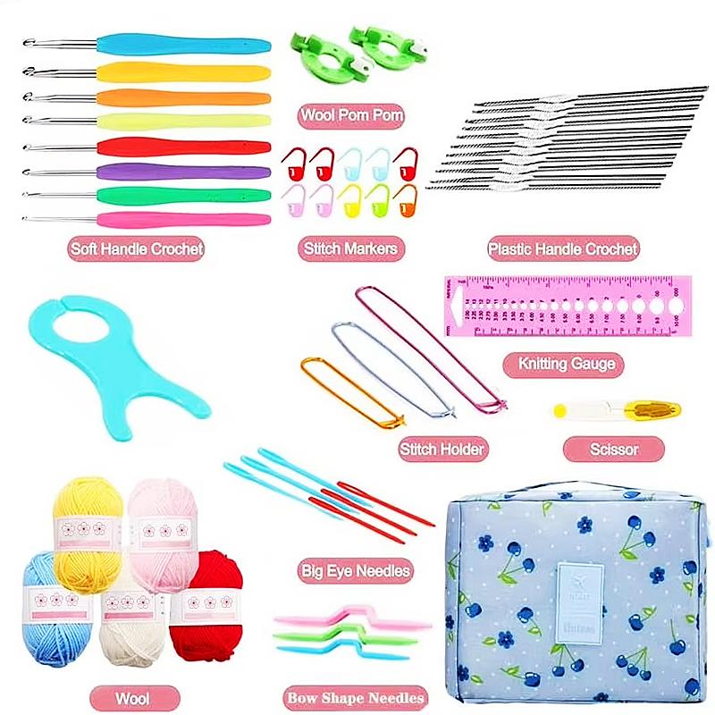 58Pcs/Set Portable Crochet Kit, DIY Beginner Crochet Knitting Hook Set With Storage Bag Material Pack and Storage Tools