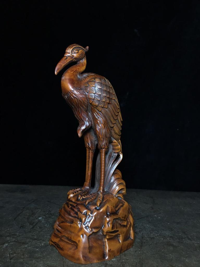 Sculpture sur Bois Chinois Antique Statues de Grues Sculptées en Bois Décoration d'Intérieur Héron