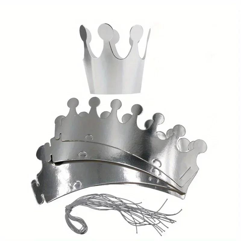 10Pcs Happy Birthday Paper Hats Cap Prince Princess Crown Party Decoration for Boy Girl 5Pcs Silver/5pcs Gold Crown