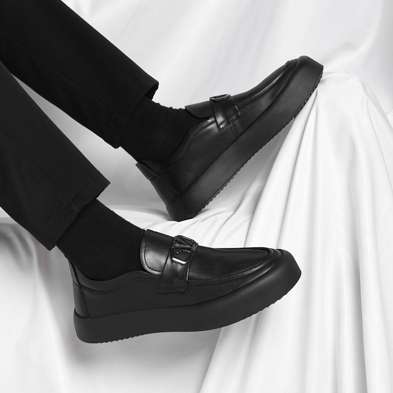 Fashion Genuine Leather Business Oxford Shoes Mens Breathable Rubber Formal Dress Shoes Male Office Soft Sole White Thick Soled Loafers