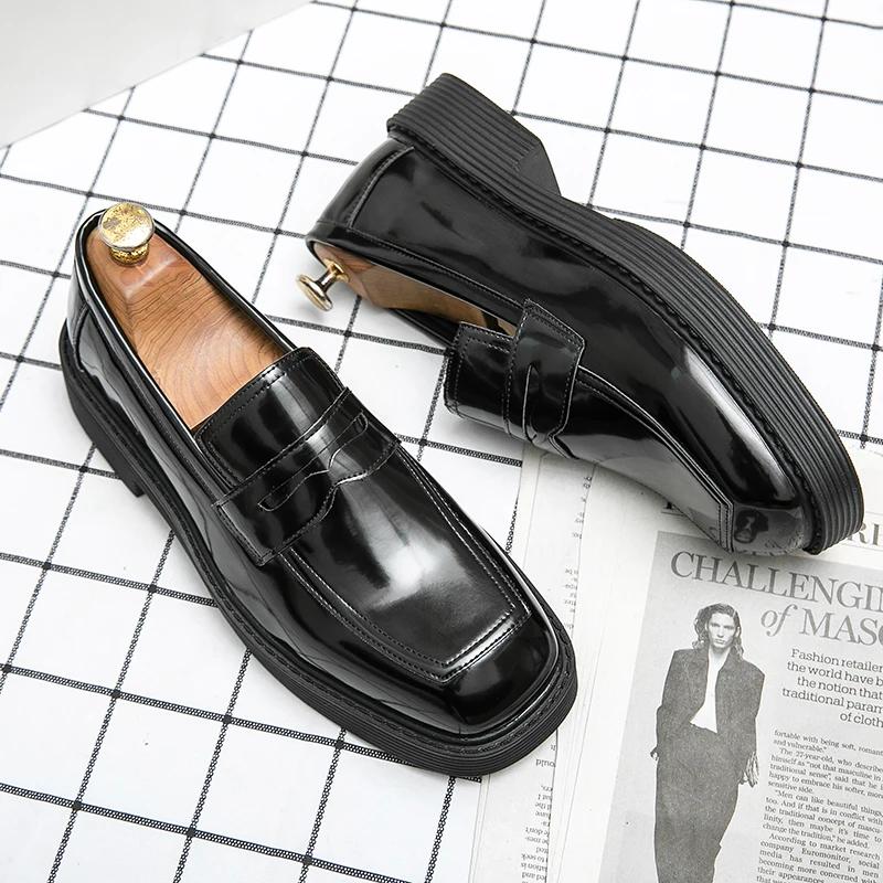 Designer's New Men's Shiny Leather Shoes Thick Sole Loafers Men's Party Dress Shoes Business Casual Shoes Free Delivery