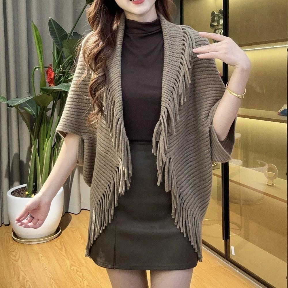 V-neck Women's Shawl Fringe Knit Shawl New Wraps Scarf Coat Spring Autumn