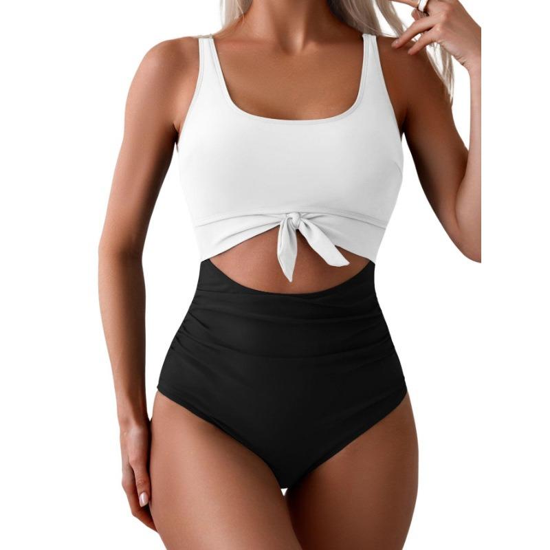 2026 European Beautiful Women's One-piece Swimsuit Belly Slim Swimsuit Hollow Lace-up Swimsuit