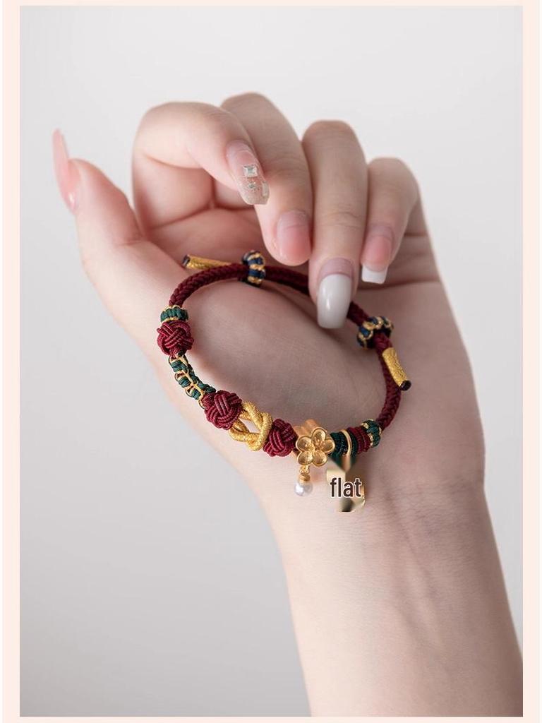 Chinese Style Gold Braided Rope Bracelet: Wearable Hand-Woven Rope for Couples, Perfect Christmas Gift