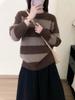 Vintage Color Block Stripe Raccoon Fur Sweater - Women's Loose Fit Pullover for Autumn/Winter 2026