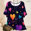 Women Plus Size Loose Batwing Sleeve Top Round Neck Colorful Graffiti Heart Star Print Casual Short Sleeve Tunic Blouse