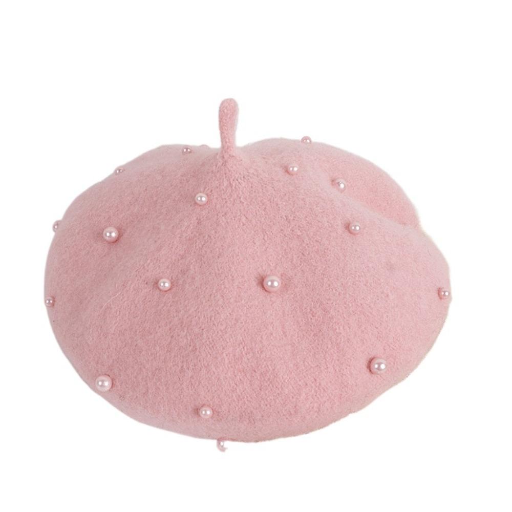 Solid Color Children's Beret Pearl Painter Hat Fashion Baby Wool Hat Kid