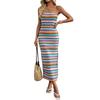 2025 New Casual Vacation Style Color Embroidered Striped Tube Top Fashion Foreign Style Dress