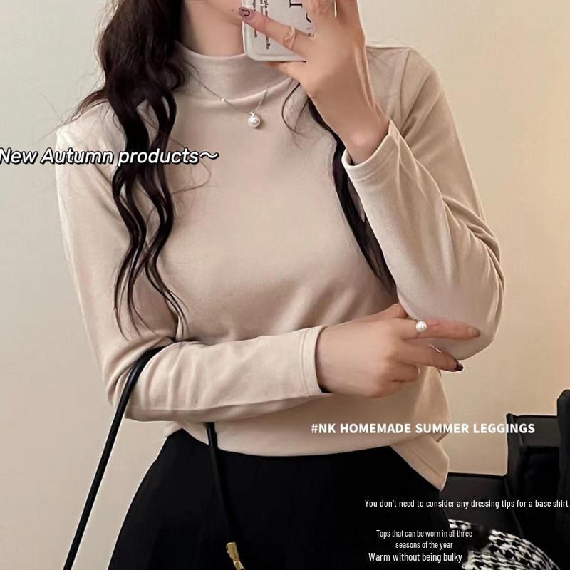 Damski aksamitny top termiczny z półgolfem - dwustronnie szczotkowany kationowy, półgolf, z pluszem na jesień/zimę