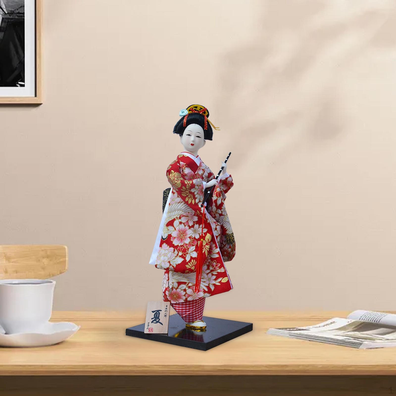 

Japanese Geisha Doll - Traditional Asian Figurine for Home Display Red White Flower