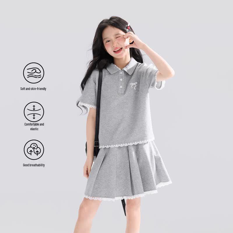Girls  School Style Polo & Pleated Skirt Set 140