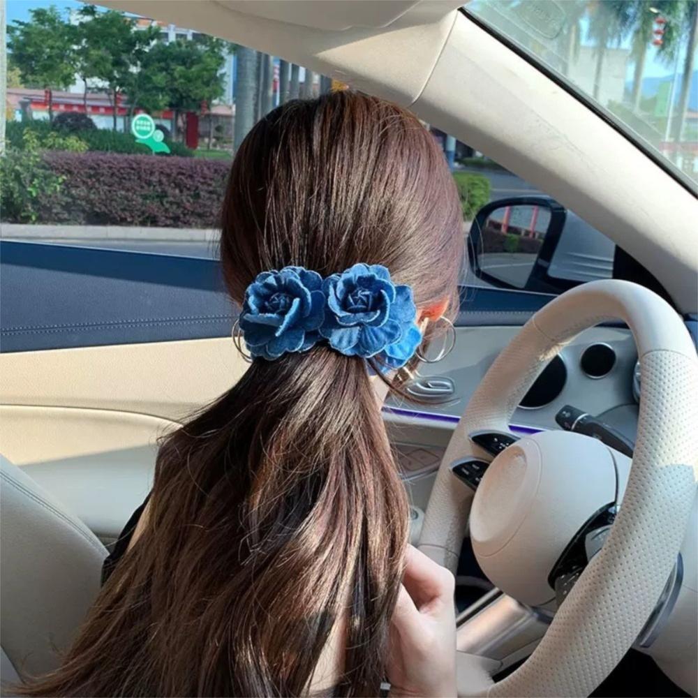 Denim Blue Flower Banana Clips Camellia Floral Twisted Hair Clip Women Vertical Clip  Spring