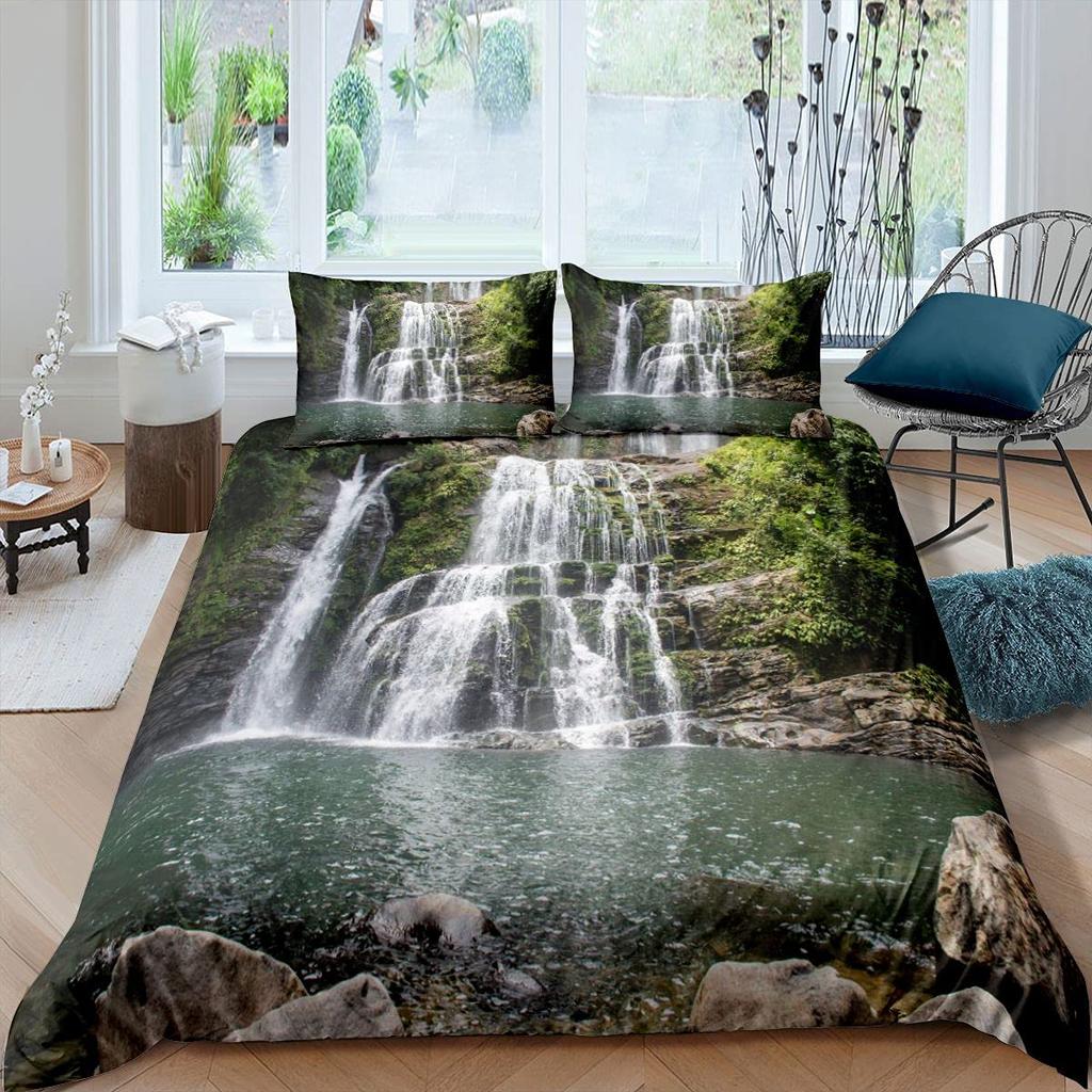 Nature River Bedding Set Starry Sky Duvet Cover Set Mountain River Forest Moon Printed Design Natural Landscape Comforter Cover