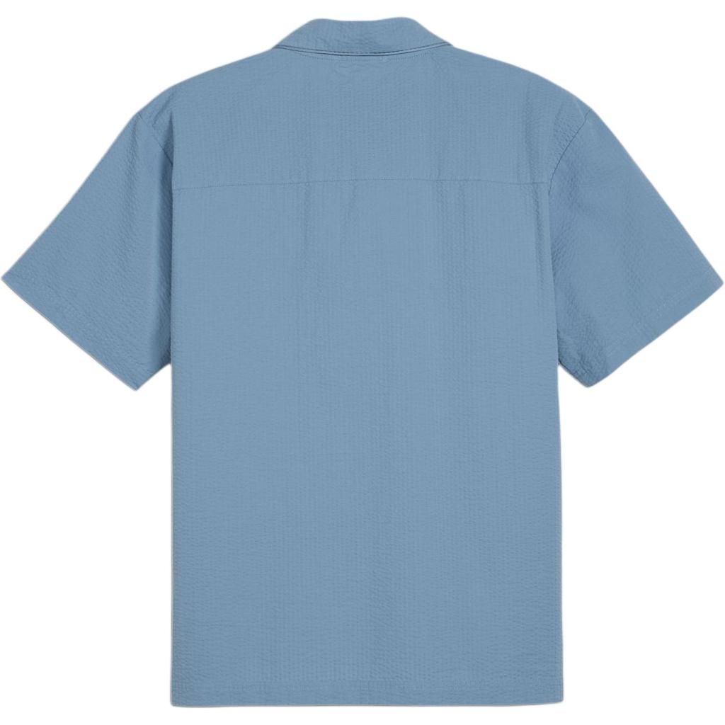 Puma Mmq Series Solid Color Button Minimalist Casual Loose Short Sleeve Shirt Men shirts Zen-Blue 624016-20